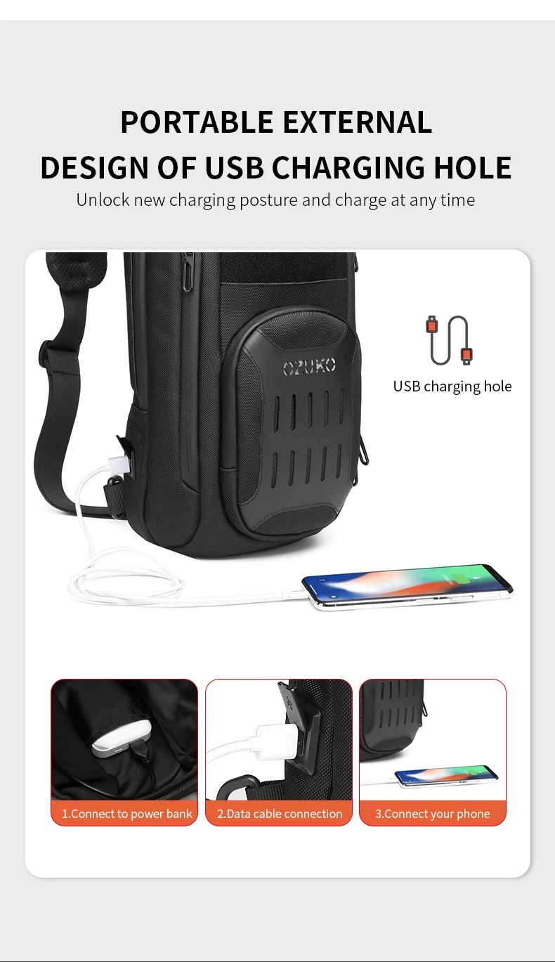Neouo Anti-Theft Lock Multi Pocket Large Sling Bags USB Port