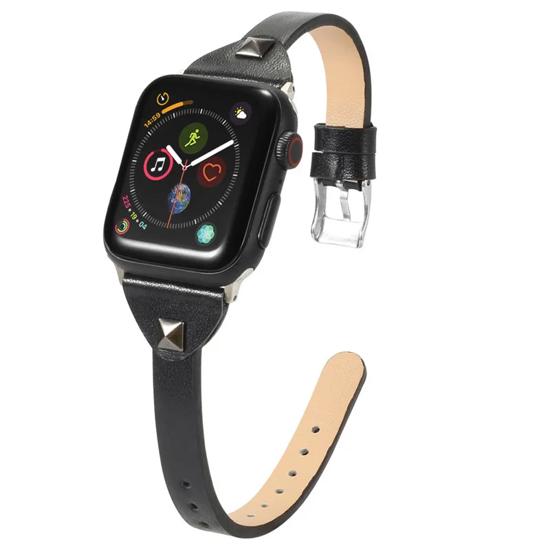 black 4 цвета ремешки для Apple Watch кожаный ремешок 44 мм 38 мм 42 мм ремешки для iWatch 5 4 3 2 1 браслет розовое золото 40 мм кожаный ремешок - Цвет ремешка: black
