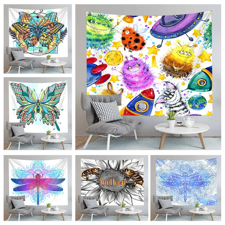 

Custom Wall Hanging Tapestry Insect Butterfly Bee Tapestry Home Decor Large size Drop Shipping