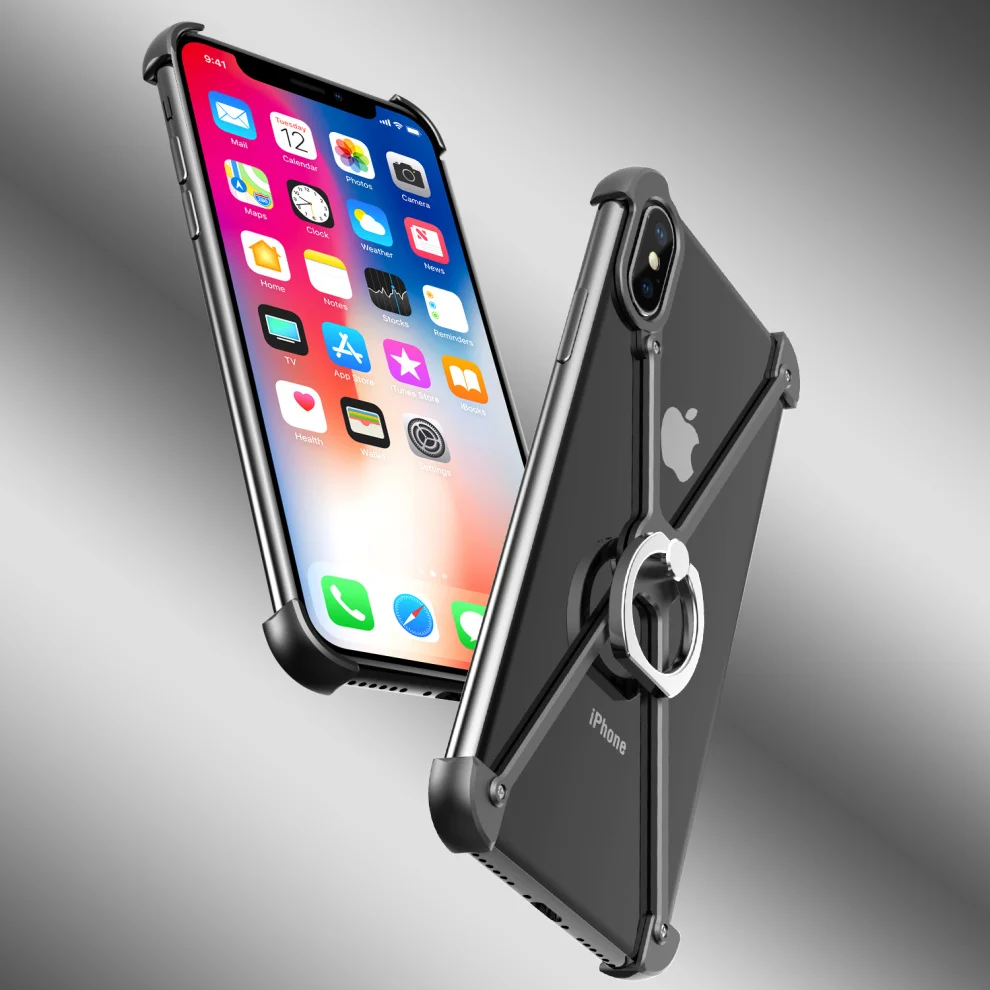 Роскошный Алюминиевый металлический бампер чехол для Apple iPhone XS/X тонкий противоударный палец кольцо держатель чехол для iPhone X XS бампер