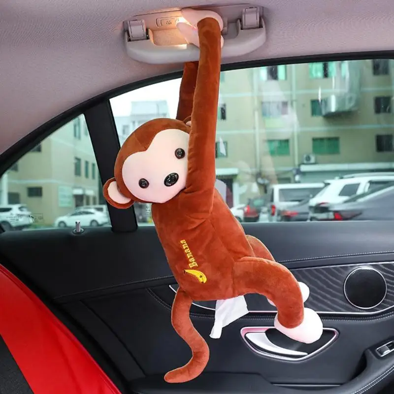 Cartoon Tissue Box Animal Monkey Car Hanging Paper Napkin Box Cover Holder 