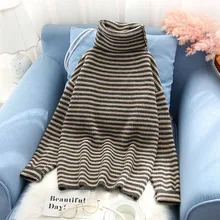 ^#Cheap turtleneck striped women sweater and pullovers loose slim thicken warm lady elegant pulls all match outwear coat tops ^#Cheap turtleneck striped women sweater and pullovers loose slim thicken warm lady elegant pulls all match outwear coat tops