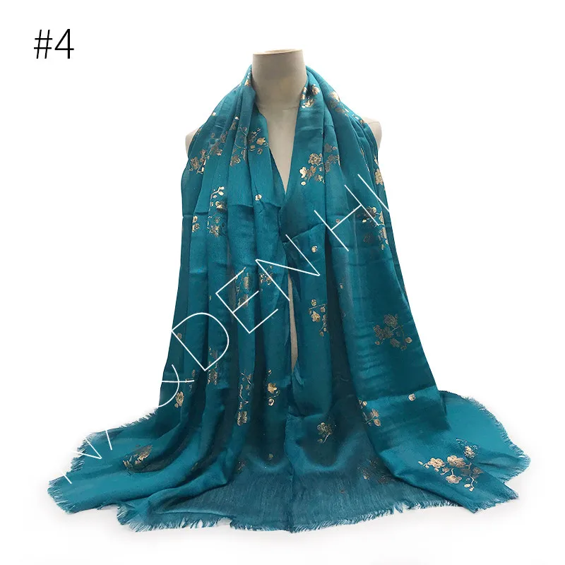 Золотой мерцающий цветок хиджаб шарф бахрома модные шарфы и шали Echarpe роскошный женский мусульманский принт хиджабы - Цвет: 4