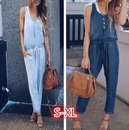 Комбинезон джинсовый Женский свободного покроя Модный крутой уличный синий