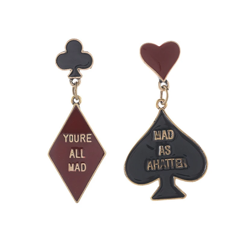 Женские серьги с красным и черным сердцем большие геометрические длинное письмо