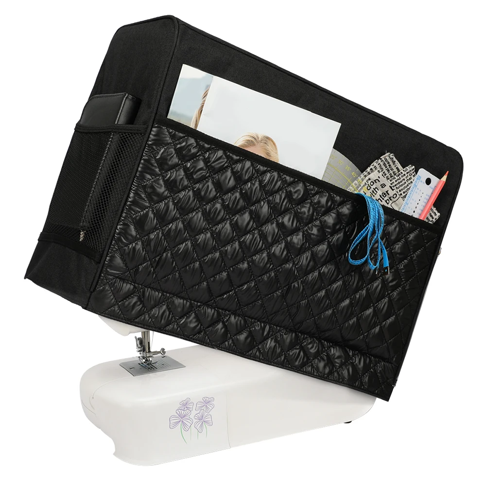 Quilted Sewing Machine Dust Cover Storage Pockets for Most Standard Singer Brother Machines Professional N13