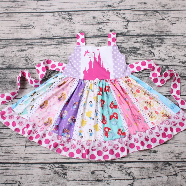 Платье с замком для маленьких девочек; дизайнерское платье принцессы с принтом; RTS; готово к отправке; ; Платье До Колена в стиле пэчворк для детей ясельного возраста 16 лет