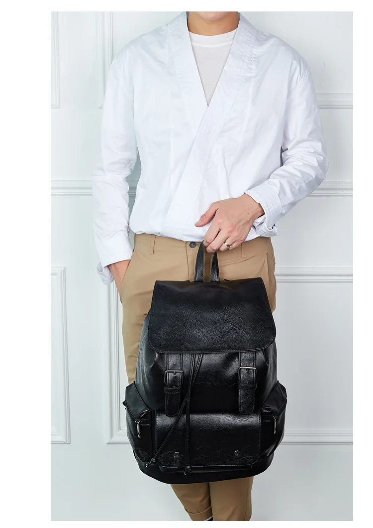 PU Travel Leisure Backpacks Vintage Men Leather Laptop Backpack Bag for Men Teenager Students Retro School Bags Casual Rucksacks (9)