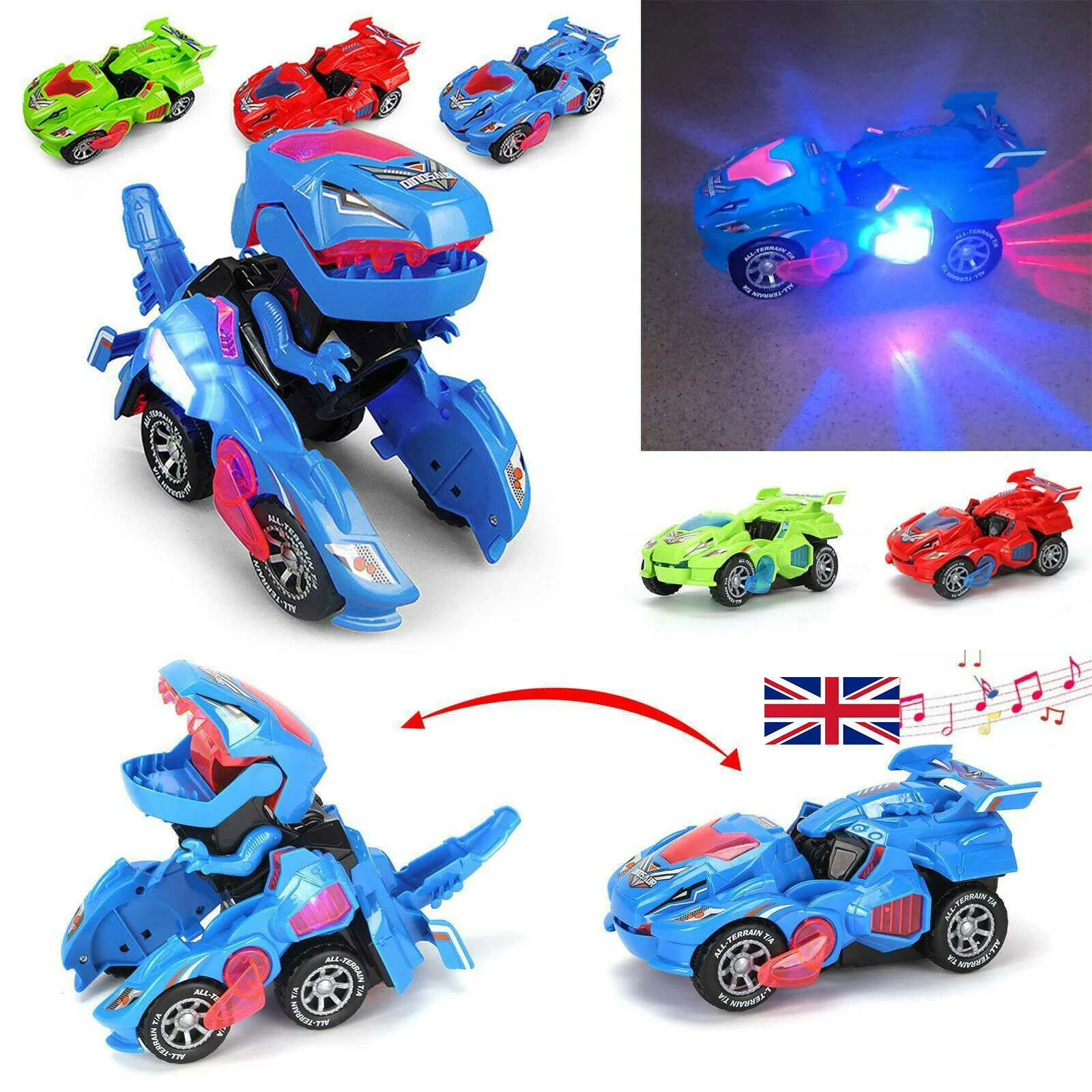 Transforming Dinosaur LED Car T-Rex Toys With Light Sound Kids Electric Toys UK 