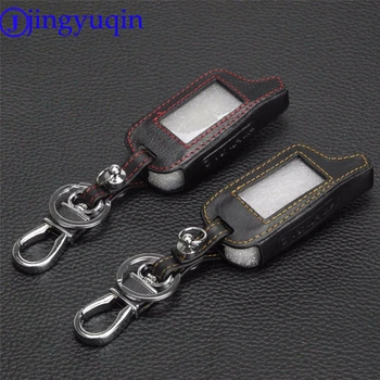 

Leather Key Cover Case For Russian Version Vehicle Security Two Way Car Alarm System TOMAHAWK X5 4 Buttons Keychain Car-styling
