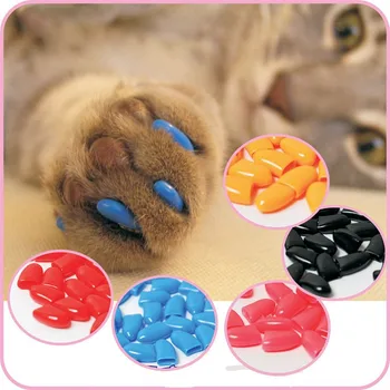

New Colorful 20pcs Cats Dogs Paws Caps Protective Nail Claw Cap+ Adhesive Glue Soft Rubber Pet Nail Cover Pet Supplies Chihuahua