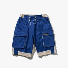 Мужские шорты Карго с цветным блоком, зеленые, красные, синяя саржа, Чино