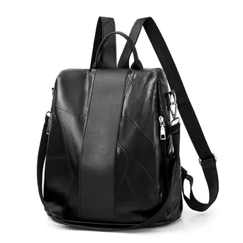 

One-Shoulder Korean-style-Style Fashion Versatile Anti-Theft WOMEN'S Backpack Casual Pu Soft Leather Cool Hipster Backpack