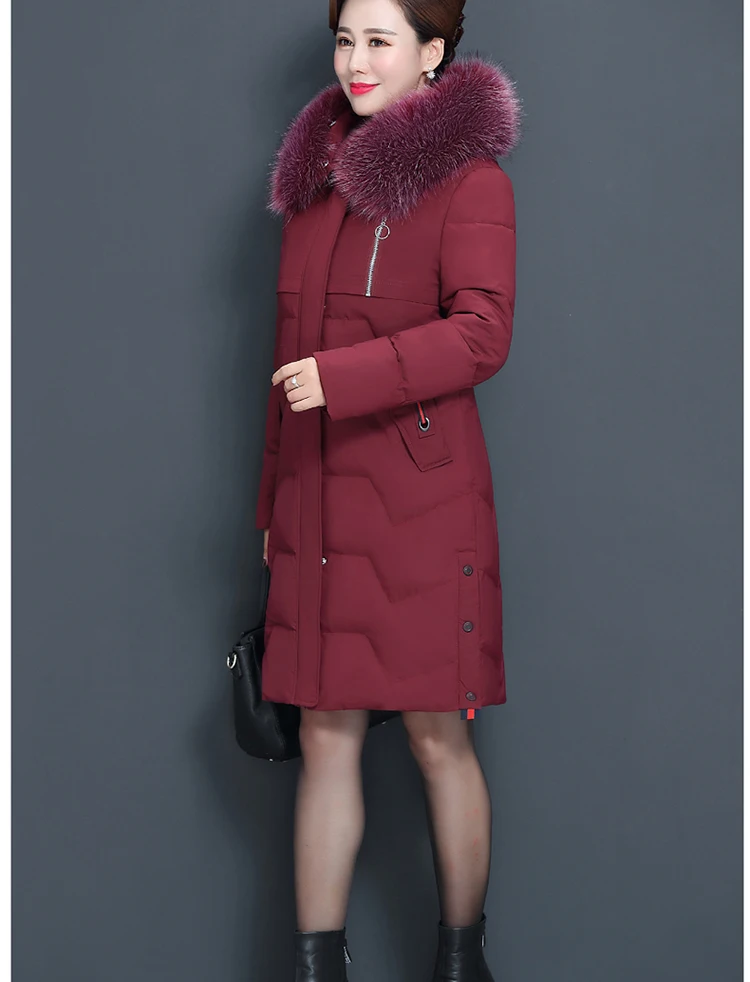 Новинка года, зимняя женская куртка средней длины из хлопка с капюшоном и меховым воротником, хлопковые парки, Женское зимнее пальто, большие размеры 5XL