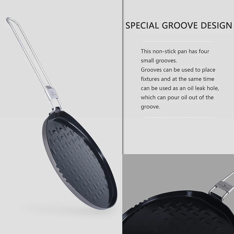 Boundless Voyage 티타늄 논스틱 팬, 접이식 손잡이, 야외 캠핑 피크닉 하이킹 바베큐 티타늄 프라이팬, Ti2064C