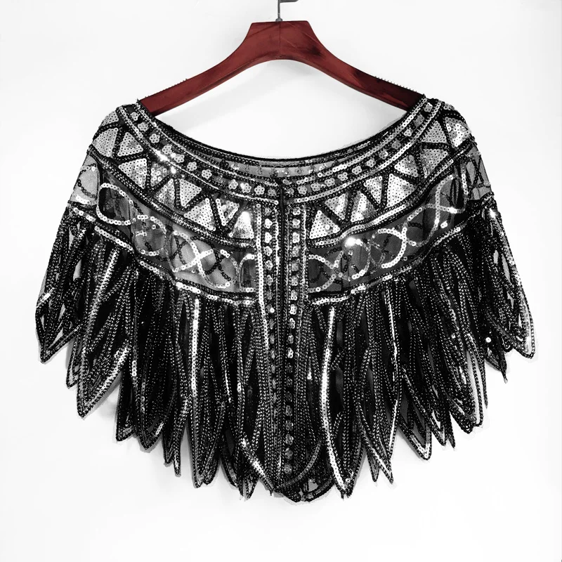 Black Silver JaneVini Bling Sequins женская накидка из бисера упаковка для свадебного платья Палантины Золотой Черный жакет вечернее платье Болеро - Цвет: Black Silver