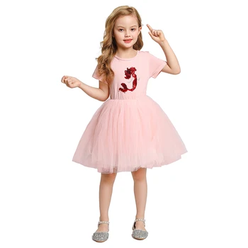 

Toddler Cartoon sequins Pattern Dress Little Kids Summer Blue Cute Outfits Children Pink Casual Tulle Tutu Dress For Girl 18M-5T