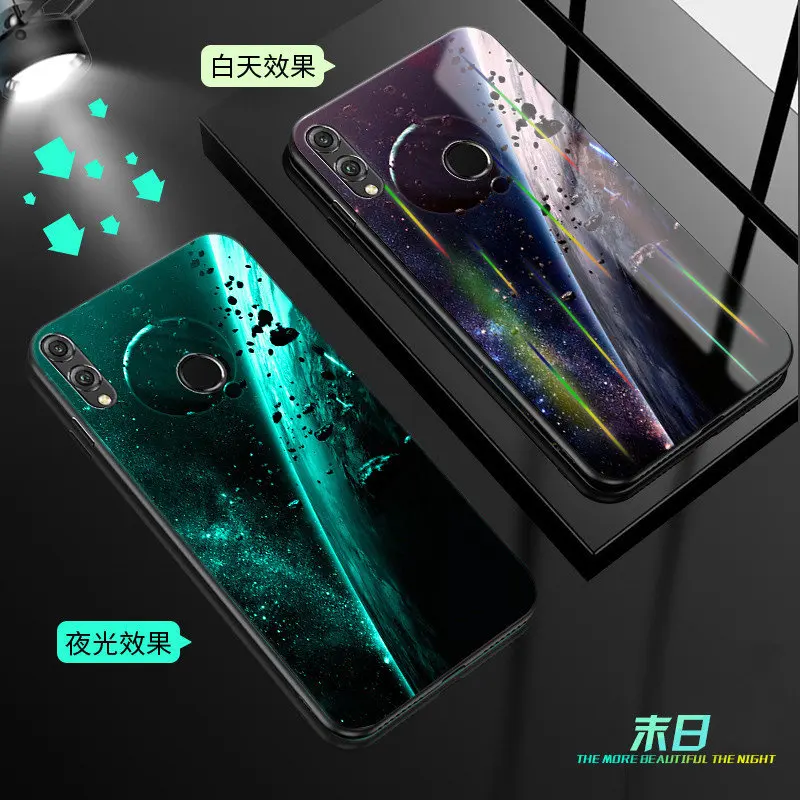 Светящийся чехол Aurora для huawei Honor 8X, 6,", светящаяся задняя крышка из закаленного стекла для huawei Honor 8X, силиконовый чехол для сотового телефона