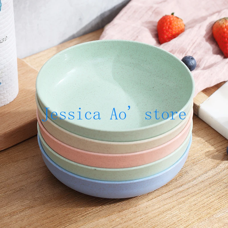 

4pcs 14.5cm Wheat Stalk Dinner Plates Solid Color Deep Plates Dinner Dish Korean Kitchen Dishes Plastic Snack Plate Wholesale
