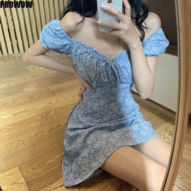 2020 Summer Dress Female Vintage Blue Floral Print Center Bow Beach Dress Slim Women Mini Dress Vestidos