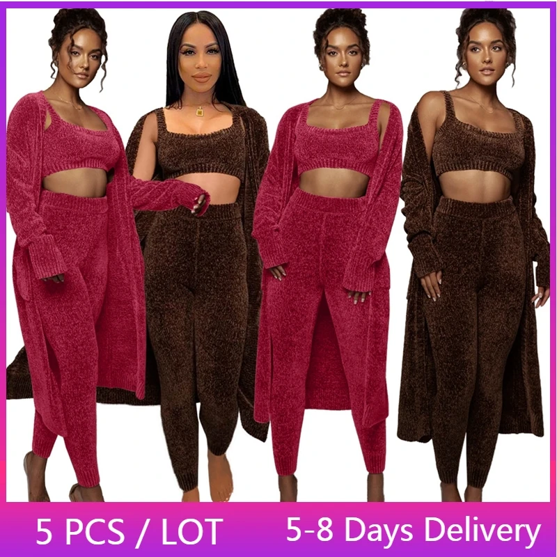 

Wholesale Items Sweater 3 Piece Set Women Clothes Long Cardigan + Crop Top Skinny Pants Set Thick Warm Winter Outfits for Women
