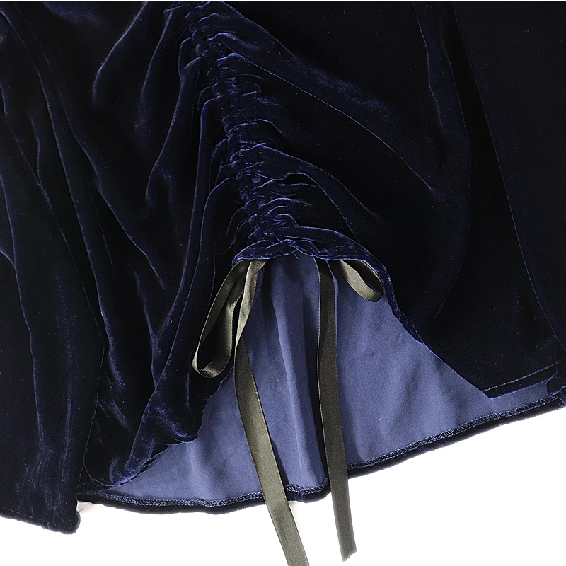 Шелк бархат женский осень круглый воротник с длинным рукавом большой код женская бархатная посадочная футболка темно-синий 1