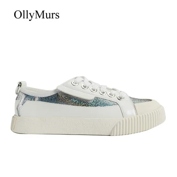 

White Shoes Women Sequin Sneakers Patchwork Fashion Brand Ladies footware zapatos de mujer Female Silver Chaussure Cross-tied