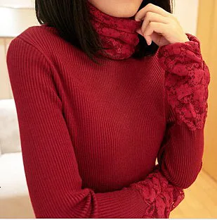 

Women Winter New Fashion Long Sleeve Turtleneck Thickening Pullovers Sweater Lace Floral Casual Slim Outwear Coat Sweaters