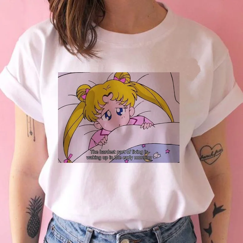 Сейлор Мун футболка Японские Женские harajuku мультфильм футболка Эстетическая kawaii ulzzang 90s футболка Женские топы Футболка с коротким рукавом