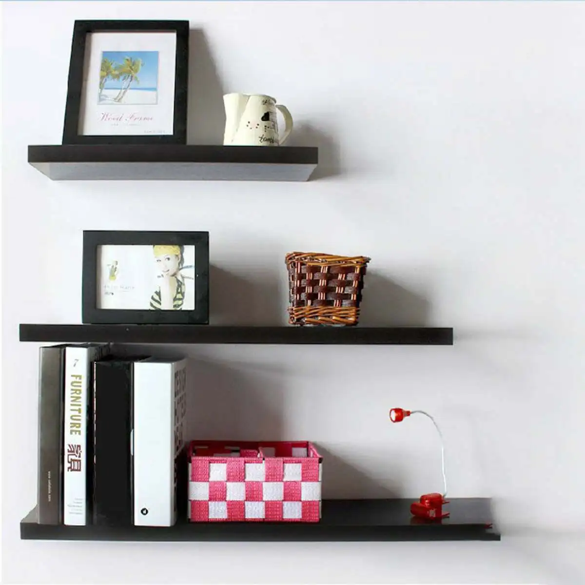 Rectangle Bookcases Shelf Solid Wood Storage Rack Wall Hung