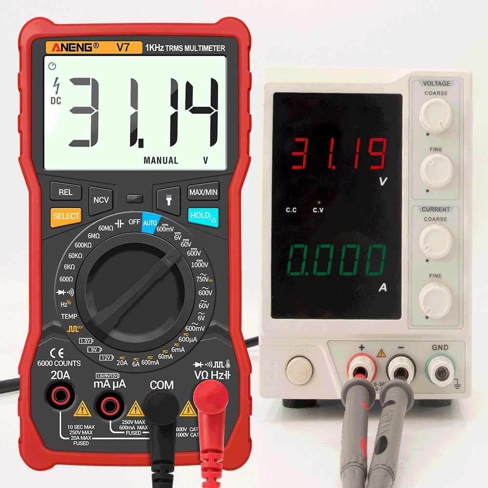 Black V7 Digital Multimeter 6000 Counts Avometer Transistor Capacitor Tester Multimetro Digital Profissional LCR Meter Multimetr Black V7 Digital Multimeter 6000 Counts Avometer Transistor Capacitor Tester Multimetro Digital Profissional LCR Meter Multimetr