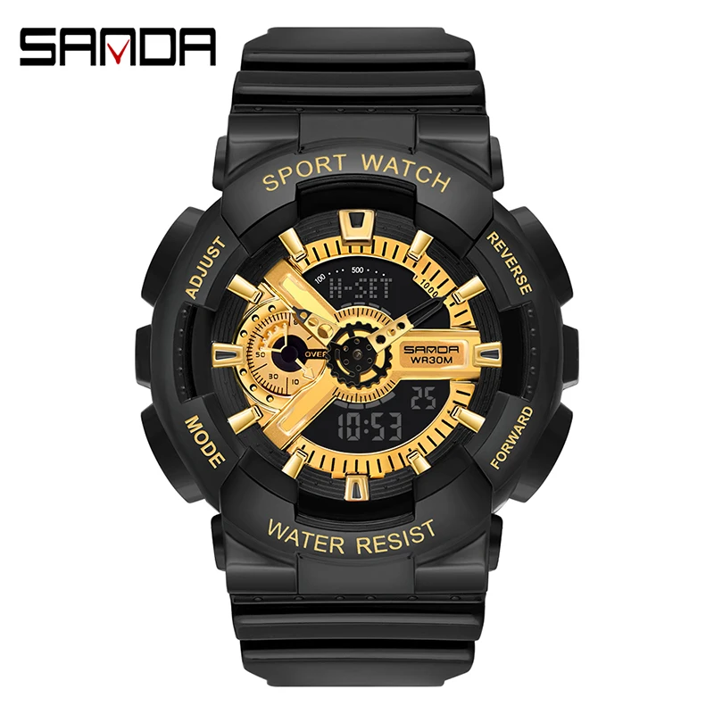 SANDA Sport Men Quartz Digital Watch Creative Diving Watches Men Waterproof Alarm Watch Dual Display Clock Relogio Masculino wooden desktop alarm clock creative clock display temperature led multi function clock