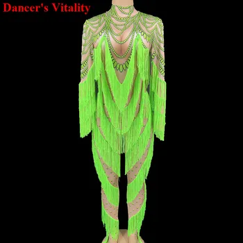 

Long sleeve tassel jumpsuit Green Feminine clothes Party dress One piece ladies naked women prom dress dresses for women 2020
