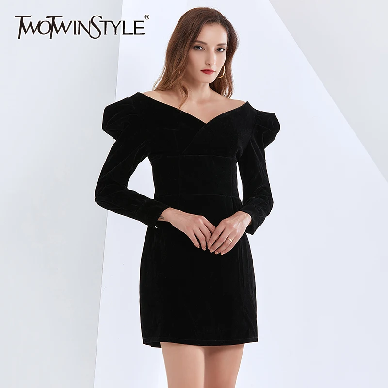 TWOTWINSTYLE/Вечерние платья для женщин с v-образным вырезом пышная туника длинным