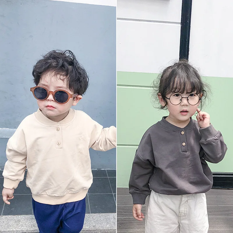 Коллекция года, Осенняя детская одежда в Корейском стиле Новая повседневная Свободная рубашка с маленьким отворотом для мальчиков и девочек