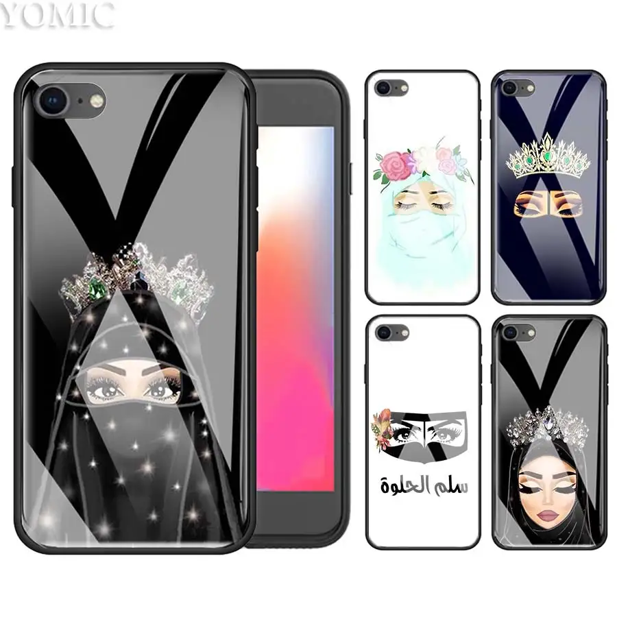 

Tempered Glass Case for iPhone XS Max XR X 7 7S 8 6 6S Plus 6S+ 6+ 7+ 8+ Carcasa Phone Coque Cover Muslim Islamic girl In Hijab