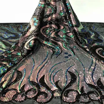 

High Quality African Sequin Velvet Lace Fabric French Sequins Lace Fabric 2020 for Nigerian Evening Dresses j83-12