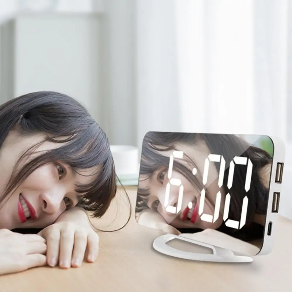 ABS 1 Set Useful Snooze Table Mirror Clock Fashion Alarm Clock Digital  for Office 3