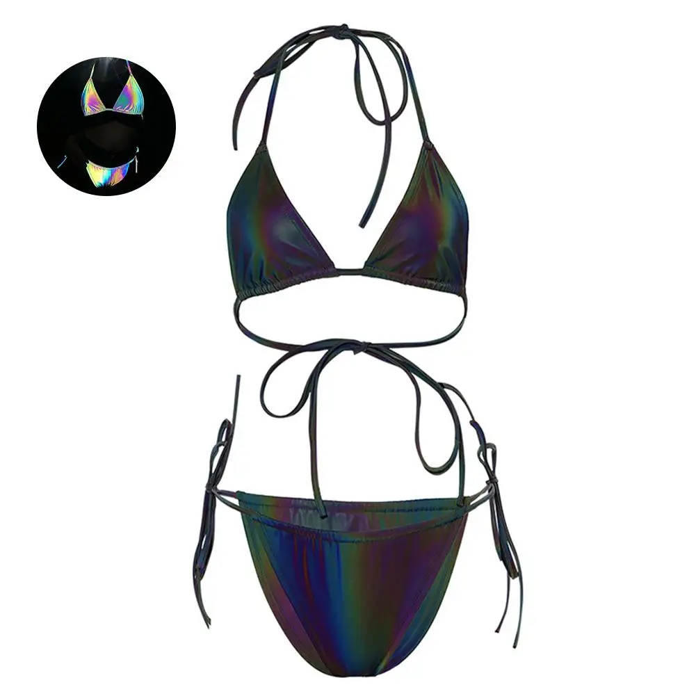 

2019 New 2PCS/Set Bikini Set Push Up Swimwear Solid Beach Bathing Suit Reflective Lace Sexy Thong Suit Beach Sexy Swimsuit Set