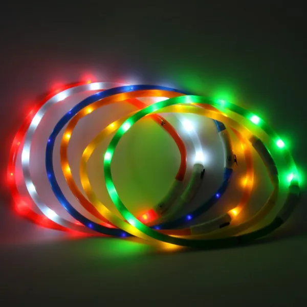 Mascotas Perros ошейники для собак Led Перезаряжаемый Usb регулируемый мигающий ночной ошейник для собак пластиковый однотонный воротник