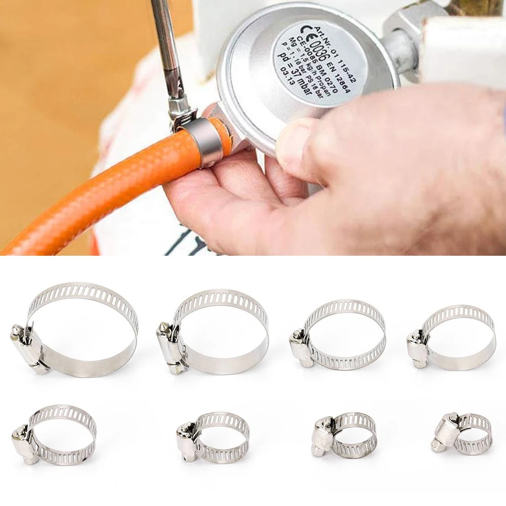 

80Pcs Tube Clips Adjustable Single Ear Gear Hose Stainless Steel 8-44mm Pipe Clamp Fitting Worm Drive Fuel Line Fasteners