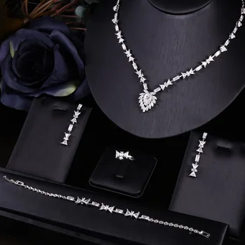 

Janekelly Nigeria Bridal Zirconia for Women Party Luxury Dubai Necklace Earringa Rings CZ Crystal Wedding Jewelry Sets Trendy