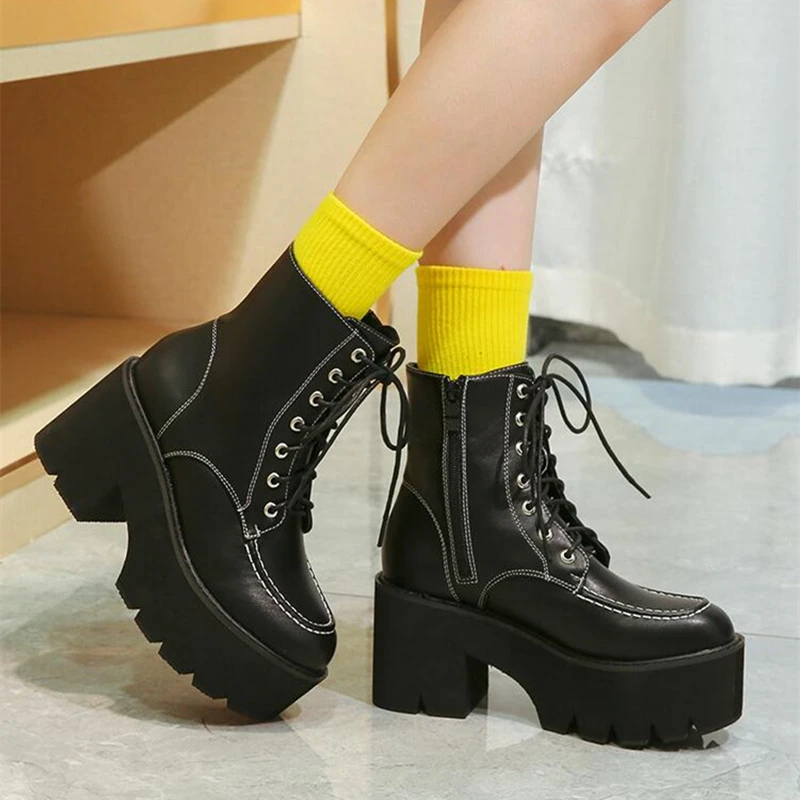 

CICIYANG Platform Boots Women 2023 Autumn New Ladies Marton Boots 7cm High Heel Ankle Boots Thick Bottom Women's Shoes Plus Size