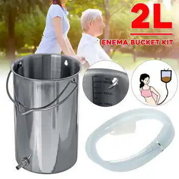 

SPZ 2L Non-Toxic Stainless Steel Enema Bucket Tools Kit Douche 2M Tube Reusable Medical Detox Enema Bucket for Men Women