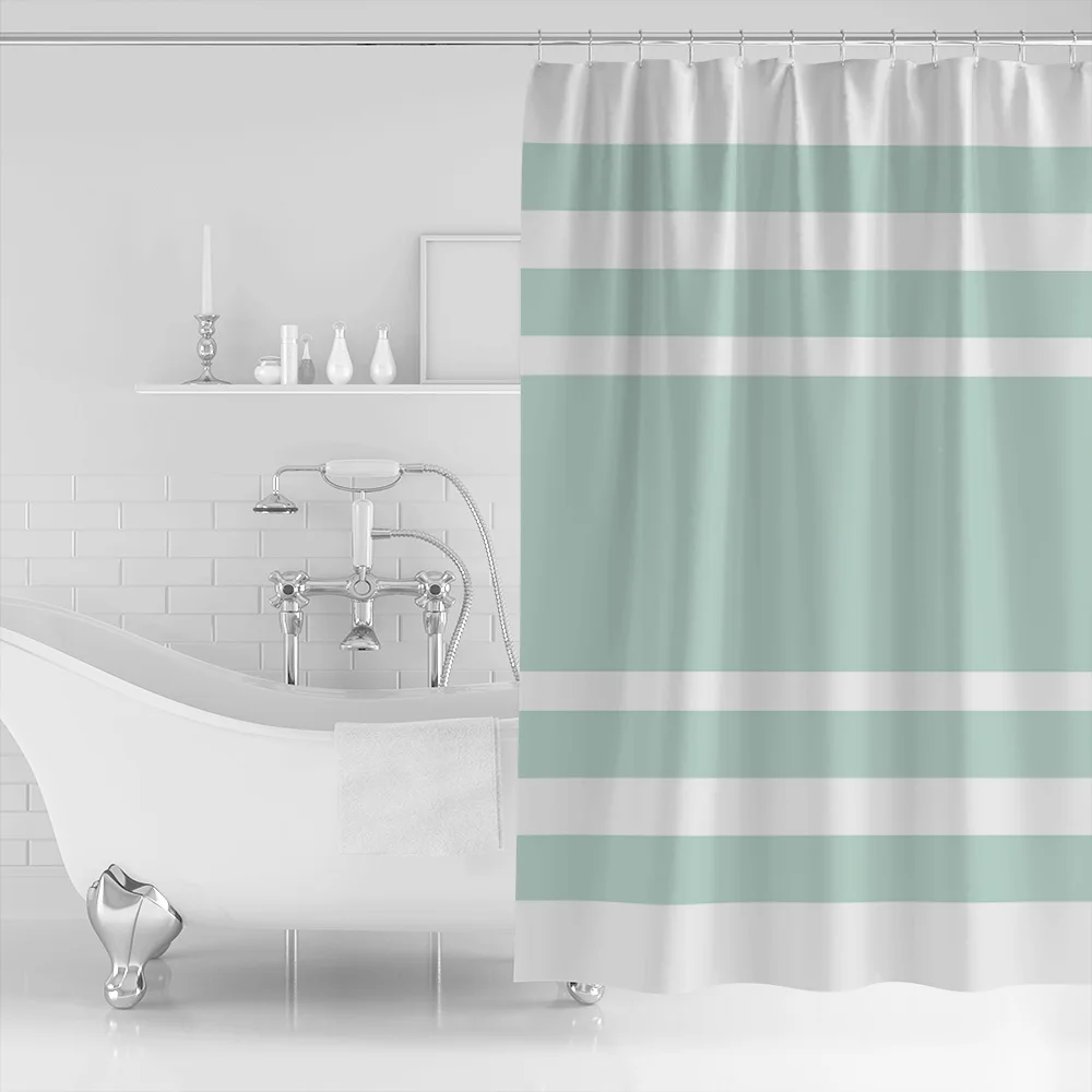 Shower Curtain Waterproof Polyester Fabric Shower Curtain Green Geometric Stripe