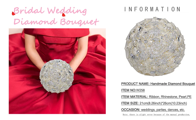 WifeLai-свадебный цветок цвета слоновой кости атласные розы свадебные букеты искусственный цветок для свадьбы букет невесты с кристаллами W258