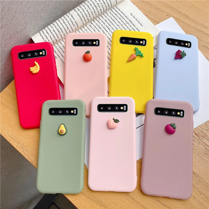 Case For Samsung Galaxy S8 S9 S10 5G Lite Plus S6 S7 Edge Soft Cover Cute 3D Fruit Silicone Peach Grape Avocado orange Cases