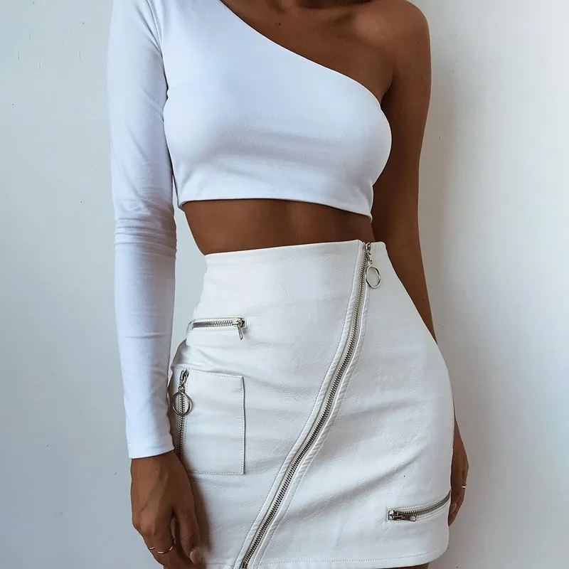Из искусственной кожи Bodycon Тонкий юбки для женщин Женские однотонные белая юбка элегантная мода Высокая талия мини карандаш
