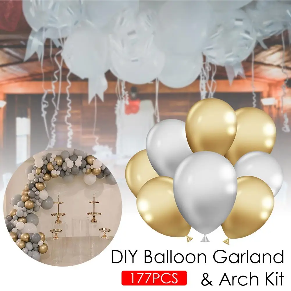 177pcs/set Balloon Garland Arch Kit 5/10/12/18 inch Macaron Gray Gold White Balloons Set for Birthday Wedding Baby Shower Party