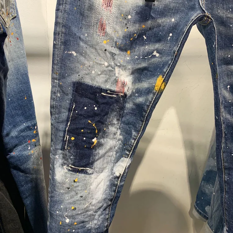 Европейские и американские dsq брендовые джинсы италия брюки мужские узкие джинсы джинсовые брюки Синие рваные узкие брюки джинсы для мужчин 905